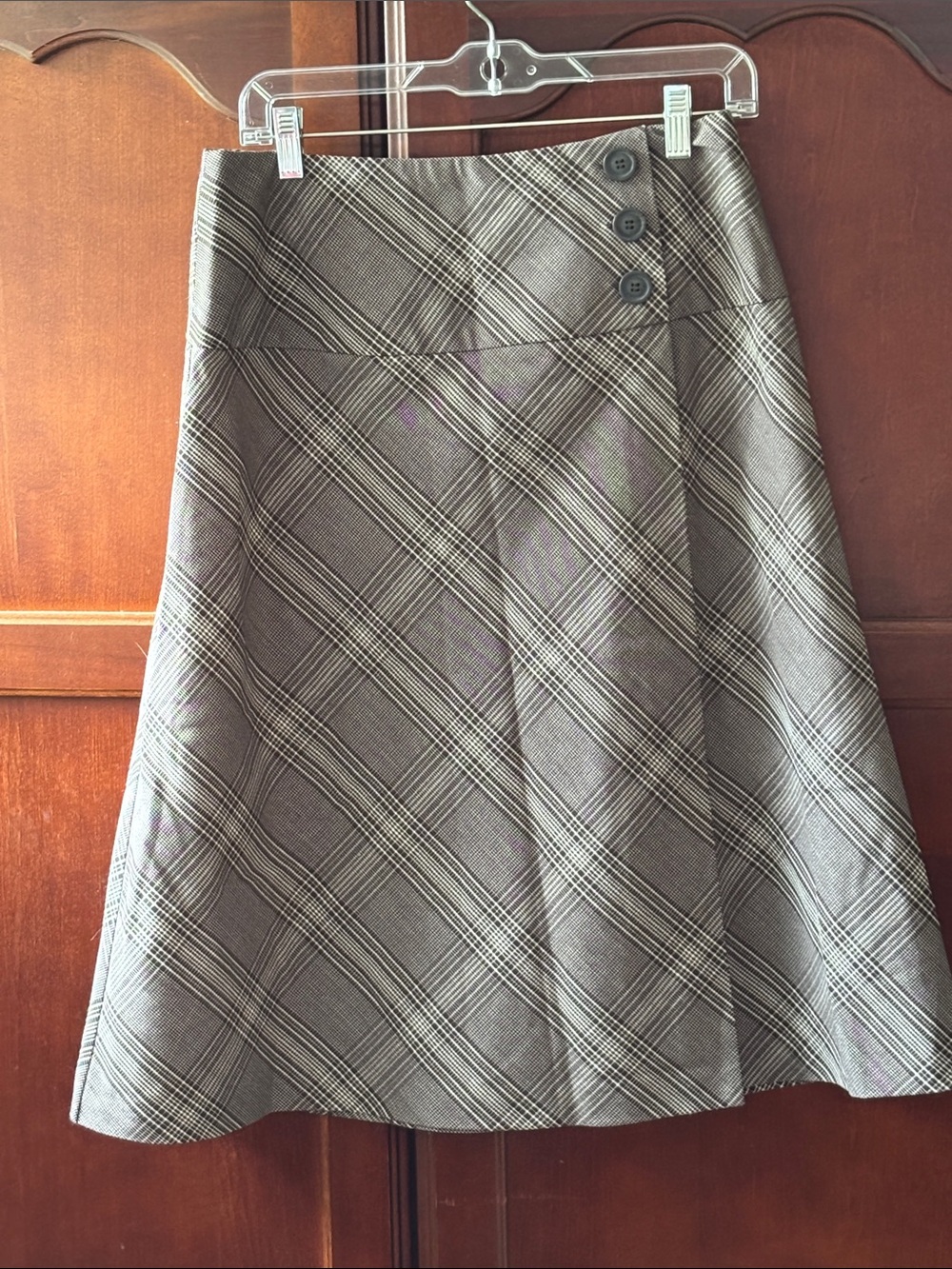 East 5th brown and off white diagonal plaid skirt